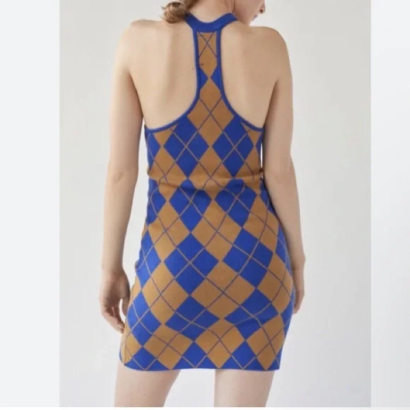 Lost in the 🔥 NWT Urban Outfitters Charlie Argyle Knit Mini Dress - Picture 2 of 4